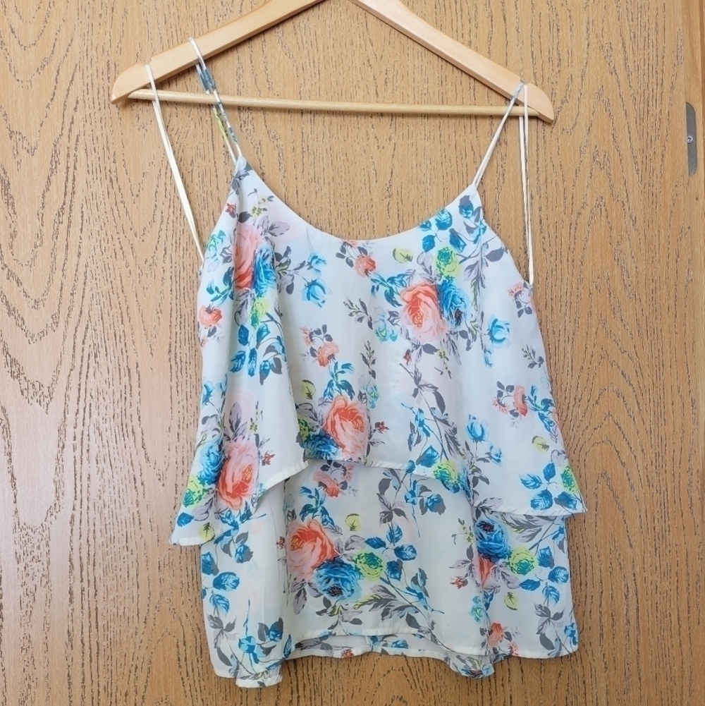 Paper Crane floral layered spaghetti strap swing top Size S